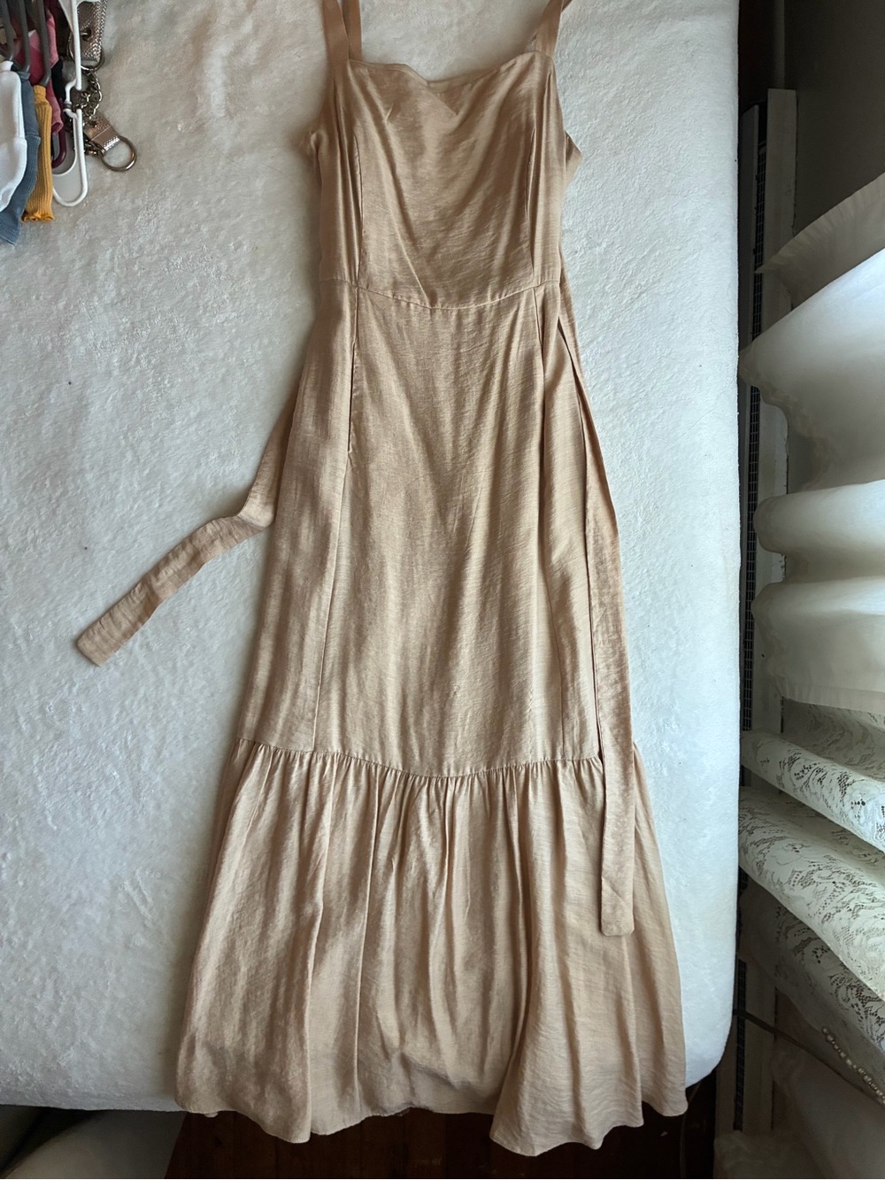 Taylor Neutral Beige Maxi Dress with Tie Waist